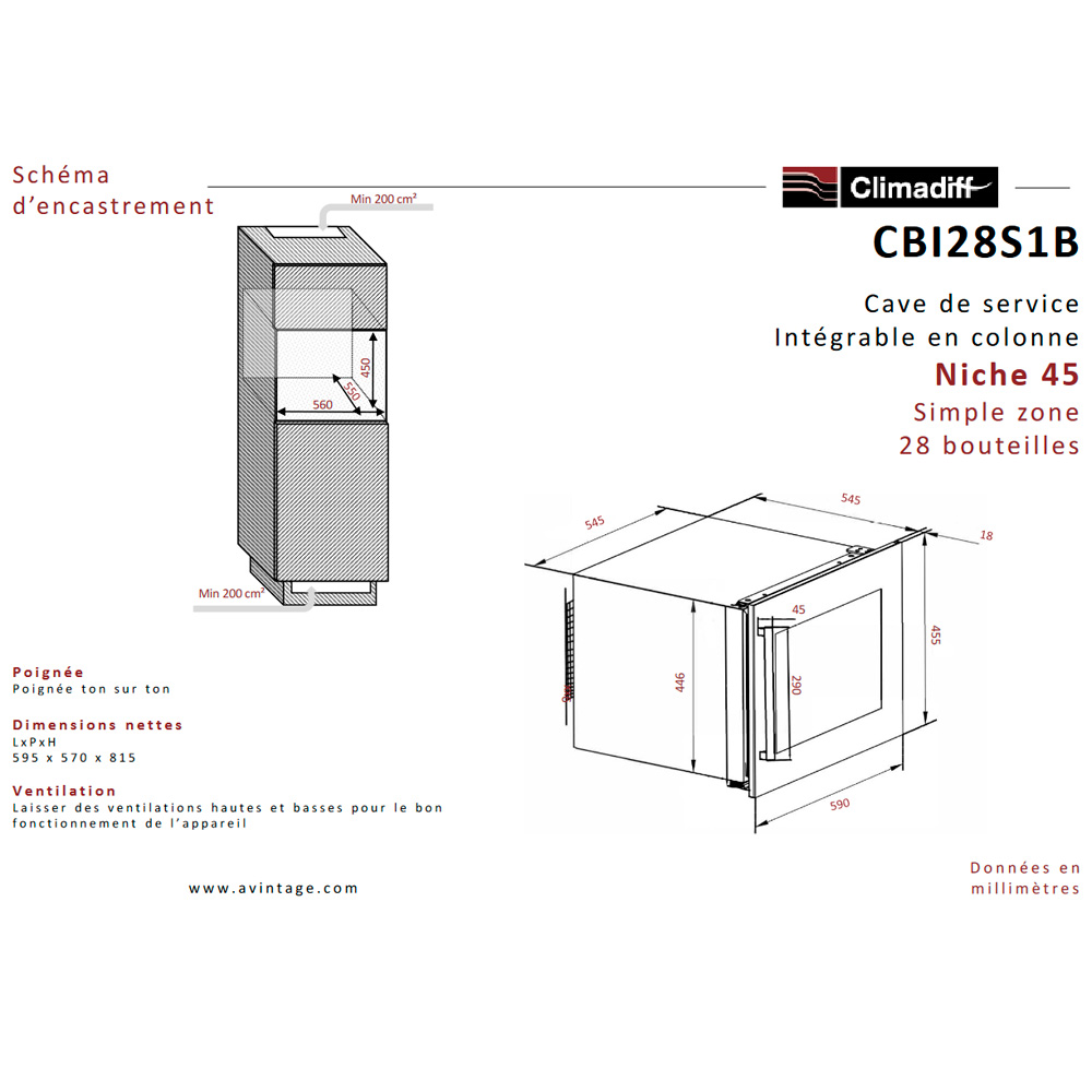 Встраиваемый винный шкаф Climadiff CBI28S1B