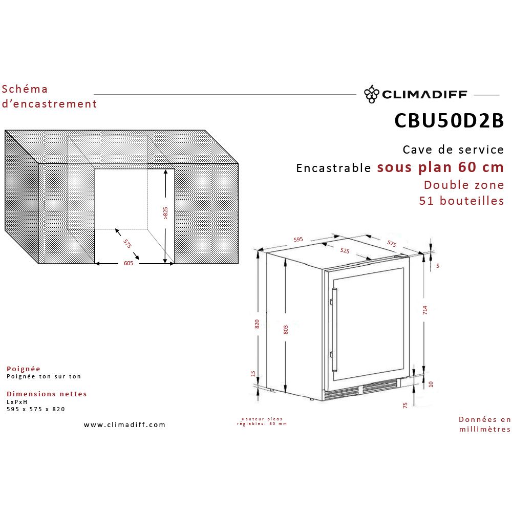 Винный шкаф Climadiff CBU50D2B