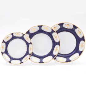 Набор из 18 тарелок Leander Sonata Kobalt + Zlatá Květina 07160119-0443