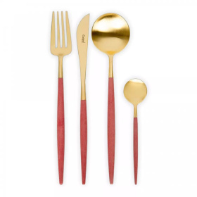 Набор столовых приборов Cutipol Goa Red Matte Brushed Gold Plated GO.006.RGB