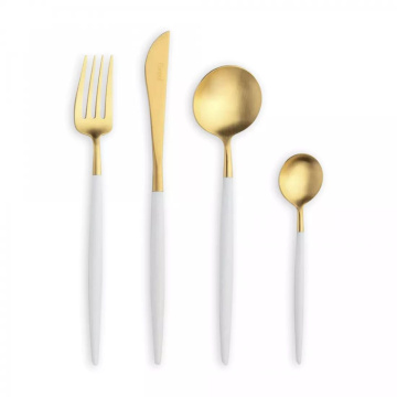 Набор столовых приборов Cutipol Goa White Matte Brushed Gold Plated GO.006.WGB