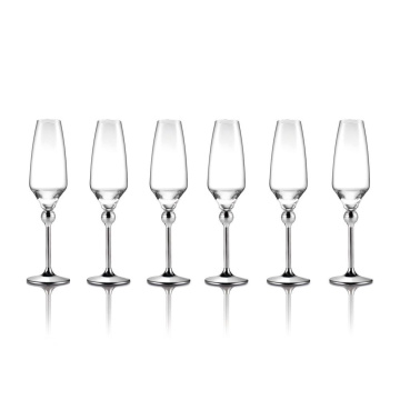 6 бокалов для шампанского Zepter Magic Harmony Crystal & Stainless Steel Champagne Glasses LS-023-3